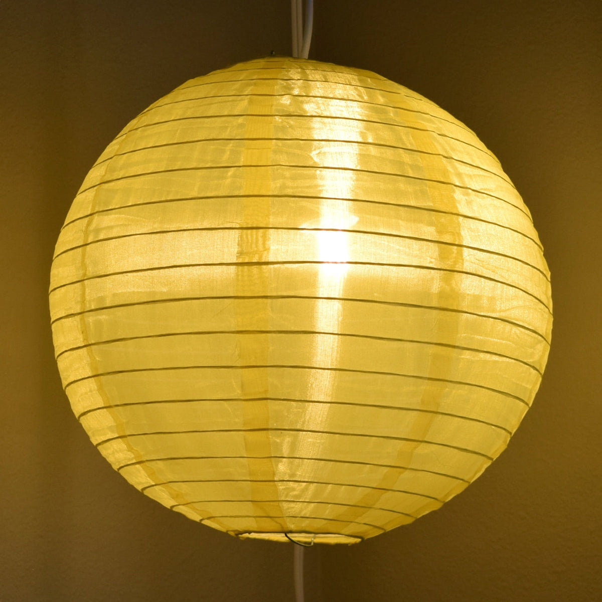 16&quot; Yellow Shimmering Nylon Lantern, Even Ribbing, Durable, Hanging