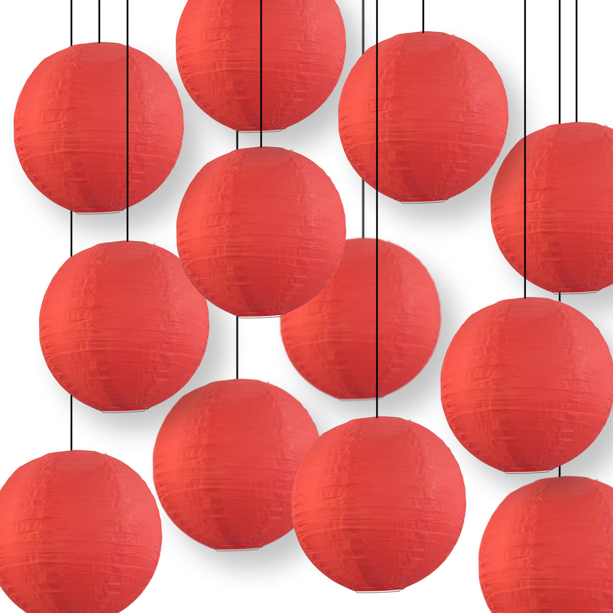 BULK PACK (12) 10&quot; Red Shimmering Nylon Lantern, Even Ribbing, Durable, Hanging