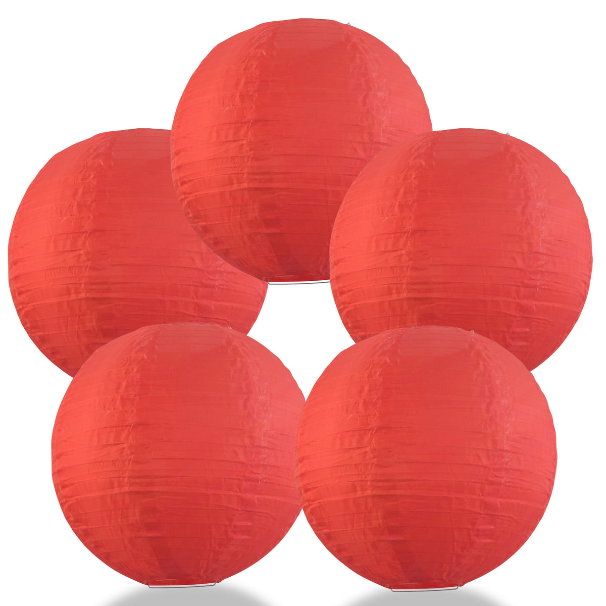 5 PACK | 14&quot; Red Shimmering Nylon Lantern, Even Ribbing, Durable, Hanging Decoration