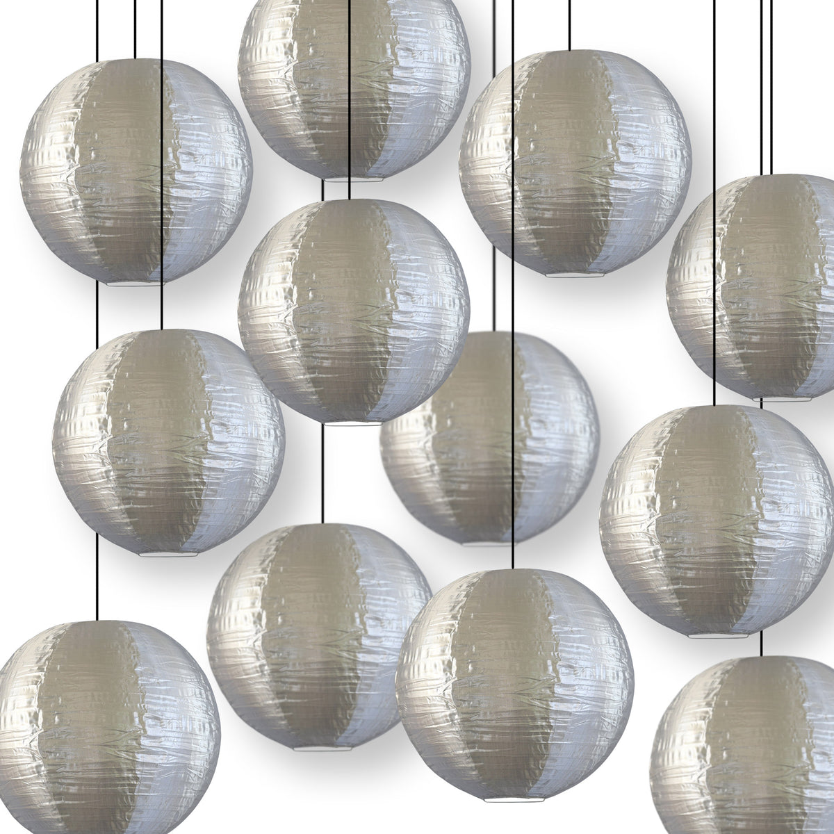 12 PACK | Silver Shimmering Nylon Lanterns, Even Ribbing, Durable, Hanging Decoration