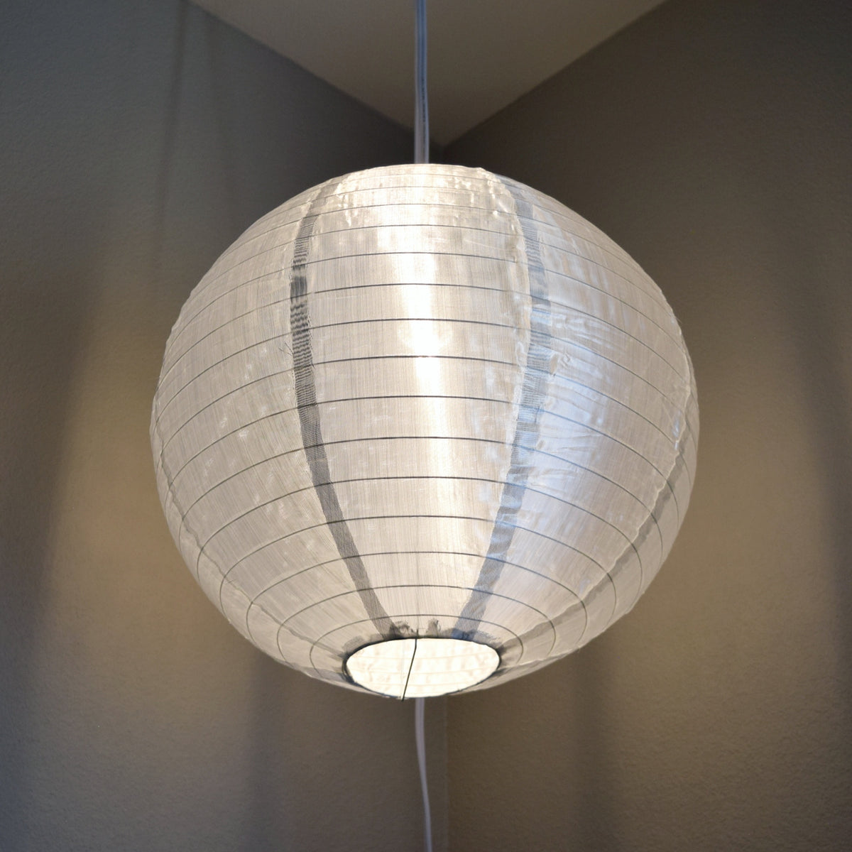 20 Inch Silver Shimmering Nylon Lantern, Even Ribbing, Durable, Hanging