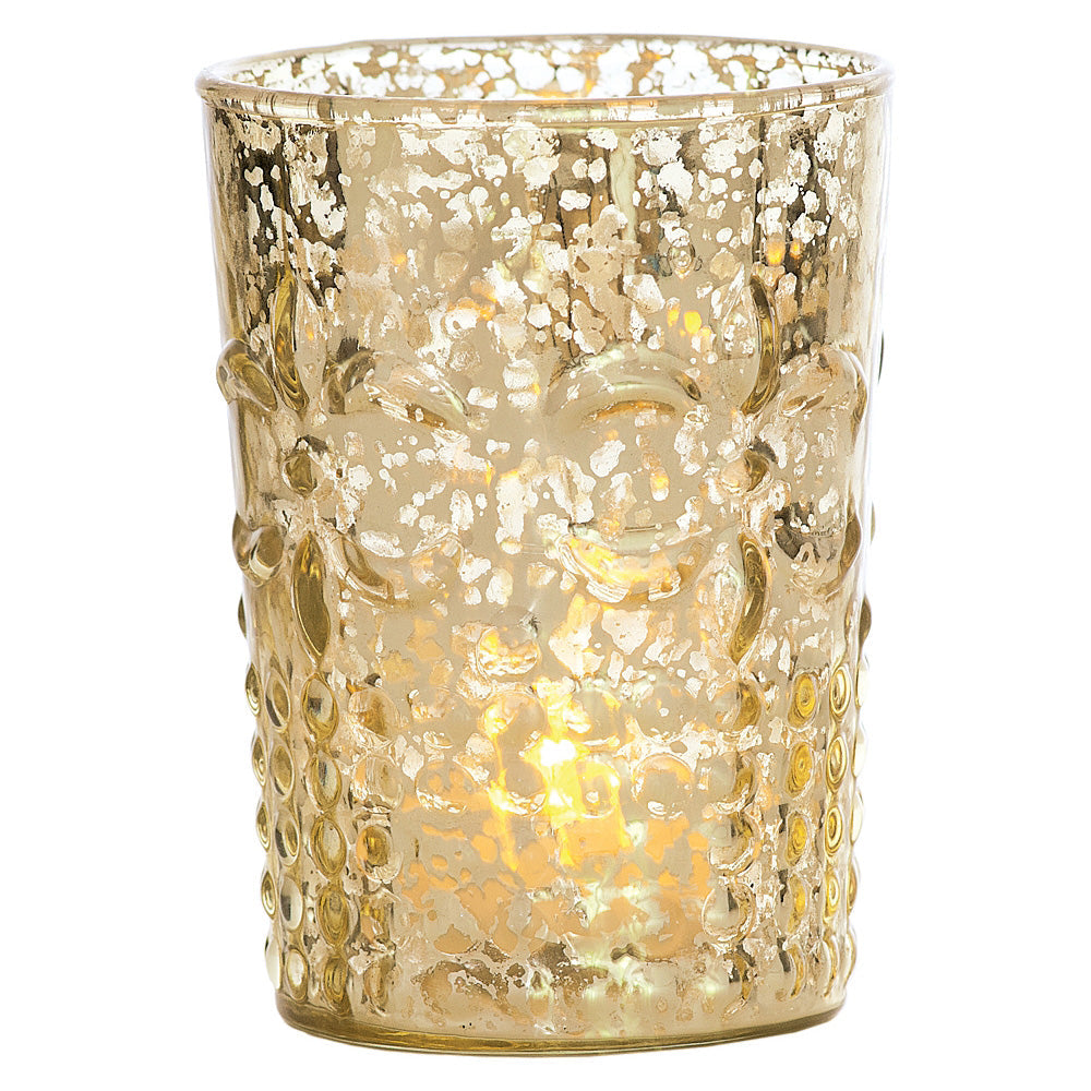 Best in Show Mercury Glass Votive Tea Light Candle Holder Set - Gold (4 PACK Assorted Large)