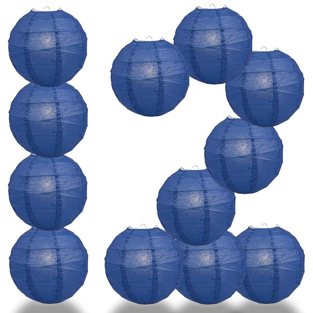 BULK PACK (12) 16" Navy Blue Round Paper Lantern, Crisscross Ribbing, Chinese Hanging Wedding & Party Decoration - PaperLanternStore.com - Paper Lanterns, Decor, Party Lights & More