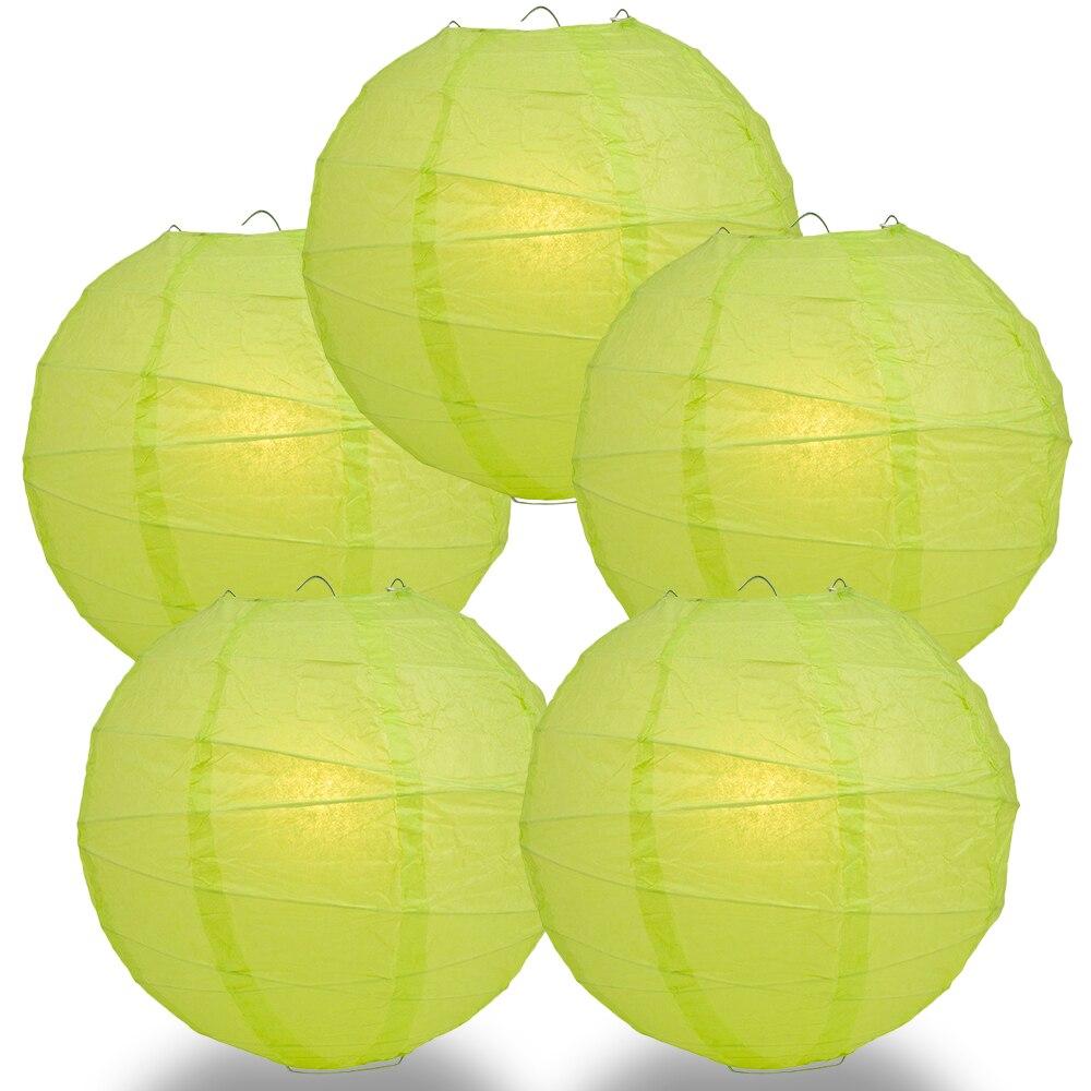 BULK PACK (5) 10" Light Lime Green Round Paper Lantern, Crisscross Ribbing, Chinese Hanging Wedding & Party Decoration - PaperLanternStore.com - Paper Lanterns, Decor, Party Lights & More