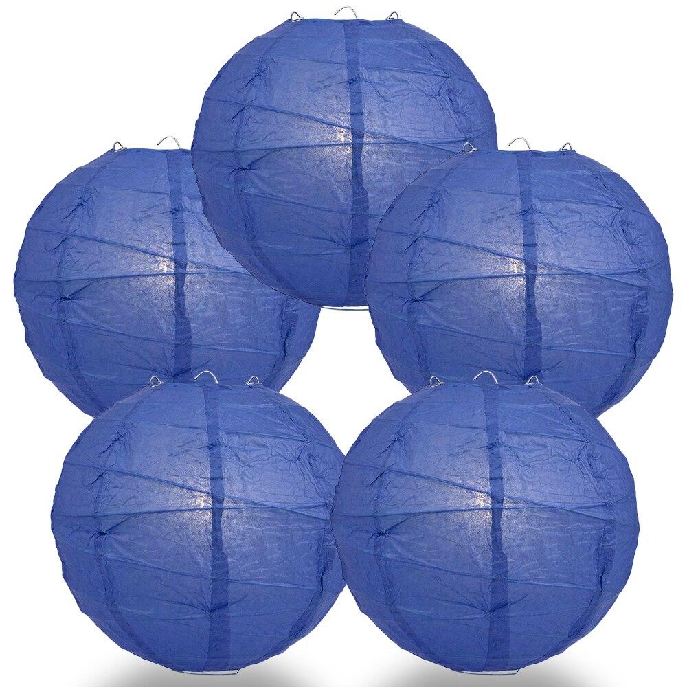 BULK PACK (5) 20" Dark Blue Round Paper Lantern, Crisscross Ribbing, Chinese Hanging Wedding & Party Decoration - PaperLanternStore.com - Paper Lanterns, Decor, Party Lights & More