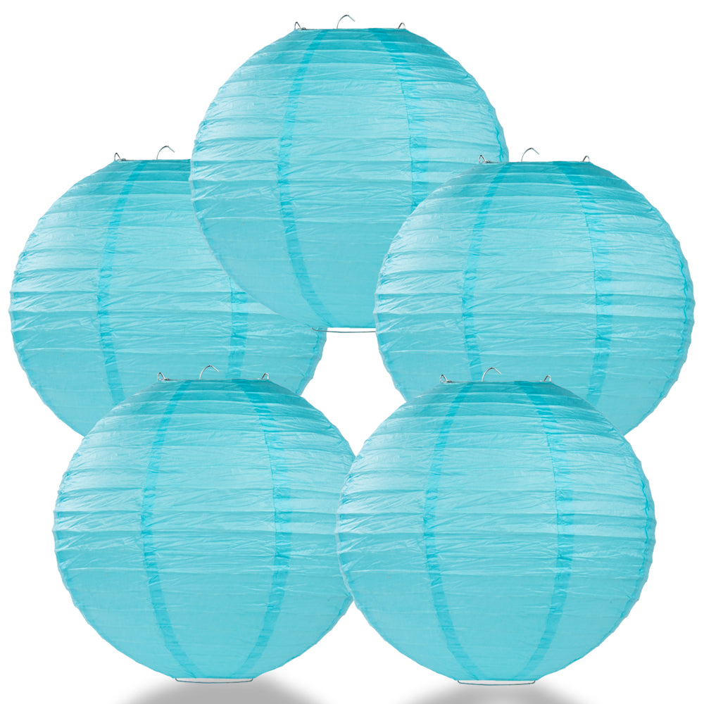 5 PACK | 12" Baby Blue Even Ribbing Round Paper Lanterns - PaperLanternStore.com - Paper Lanterns, Decor, Party Lights & More