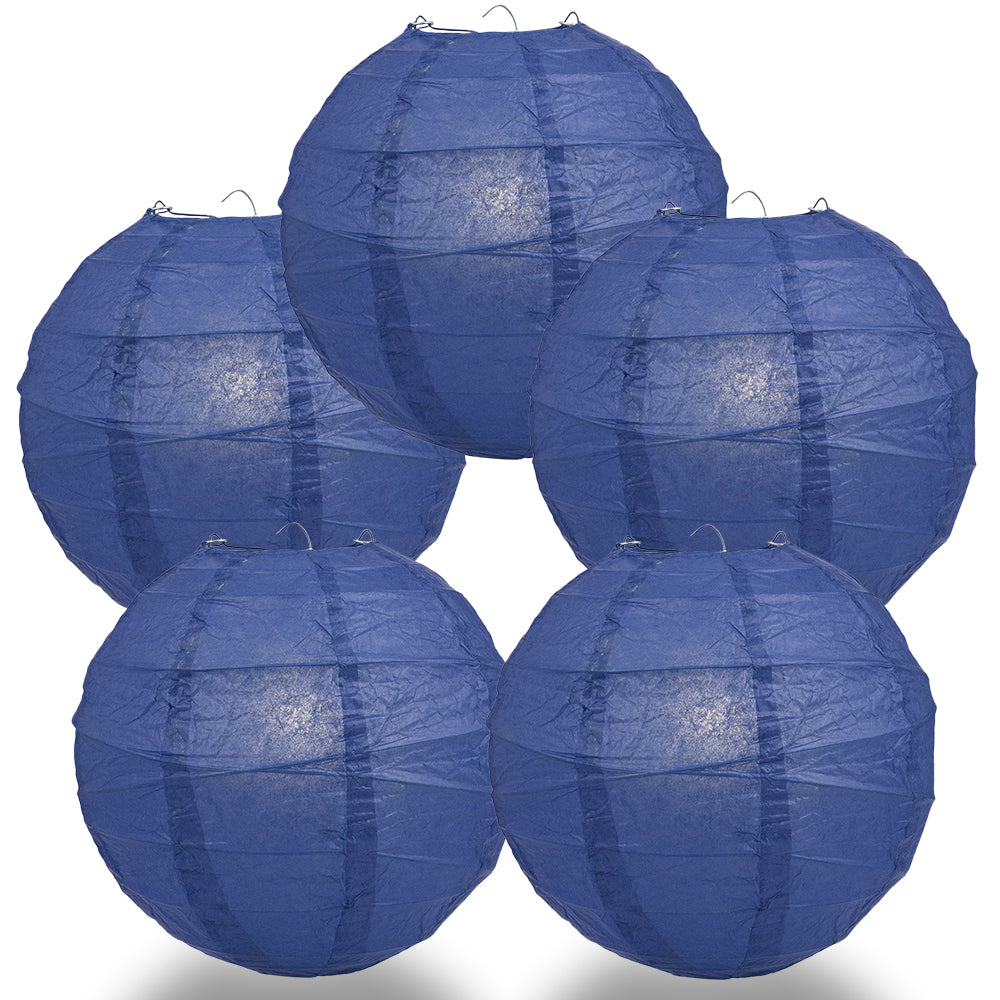 5 PACK | 12"  Navy Blue Crisscross Ribbing, Hanging Paper Lanterns - PaperLanternStore.com - Paper Lanterns, Decor, Party Lights & More