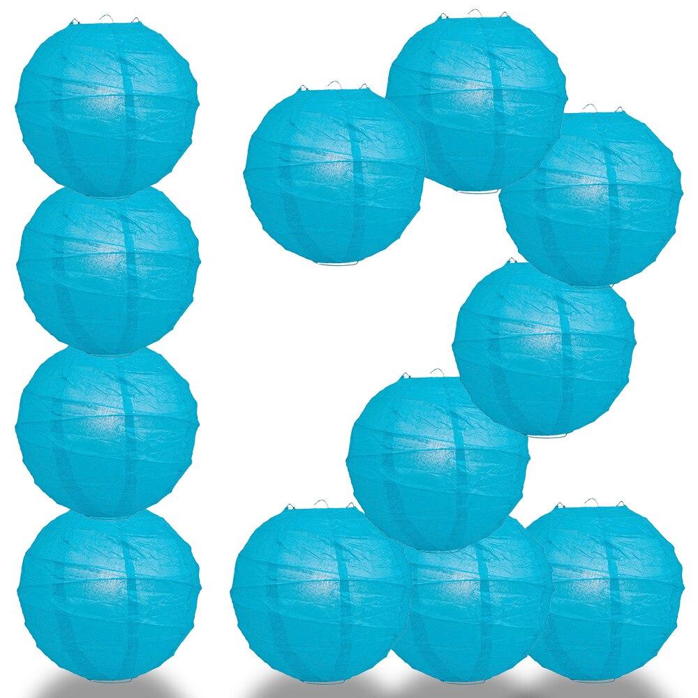 BULK PACK (12) 28" Turquoise Round Paper Lantern, Crisscross Ribbing, Chinese Hanging Wedding & Party Decoration - PaperLanternStore.com - Paper Lanterns, Decor, Party Lights & More