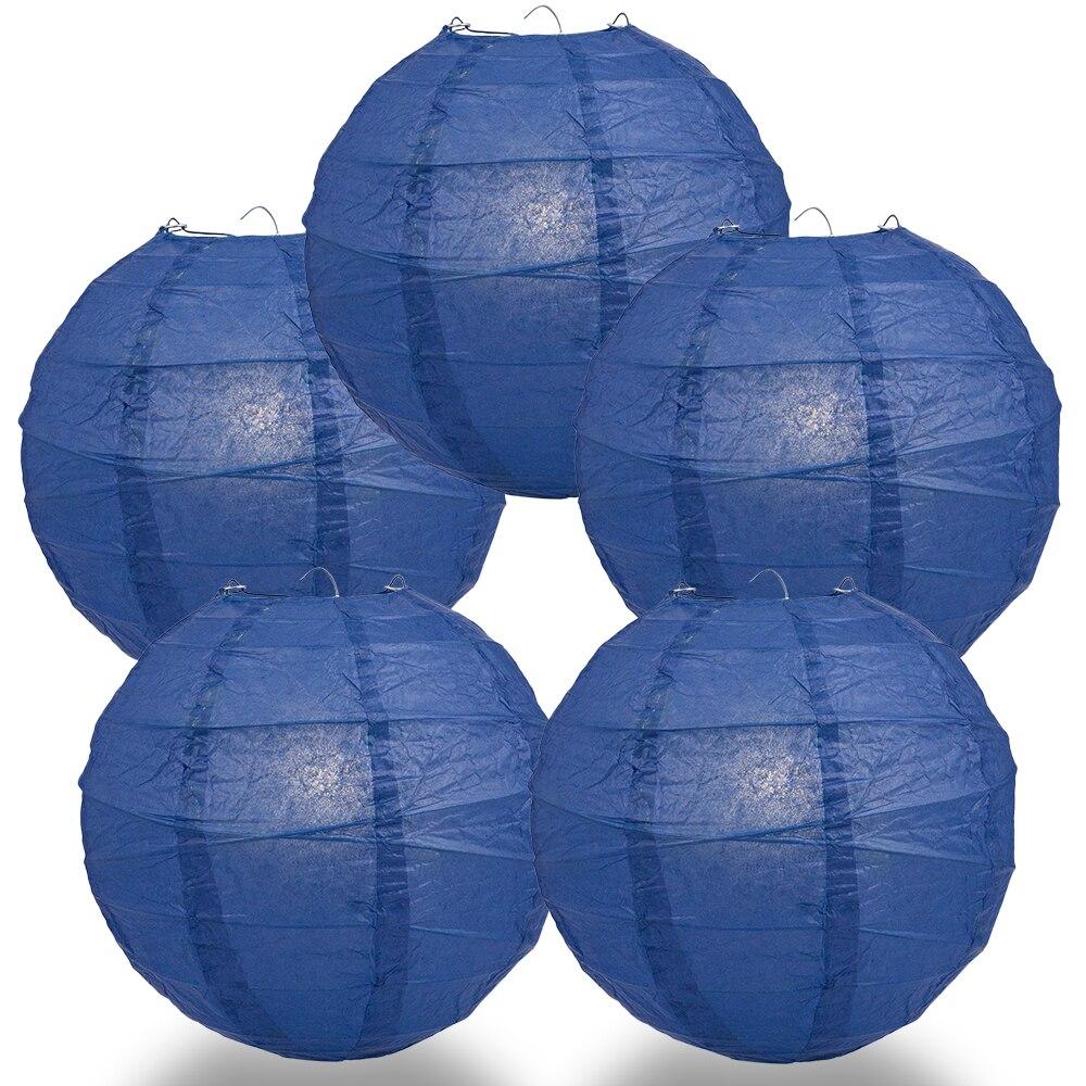 BULK PACK (5) 28" Navy Blue Round Paper Lantern, Crisscross Ribbing, Chinese Hanging Wedding & Party Decoration - PaperLanternStore.com - Paper Lanterns, Decor, Party Lights & More