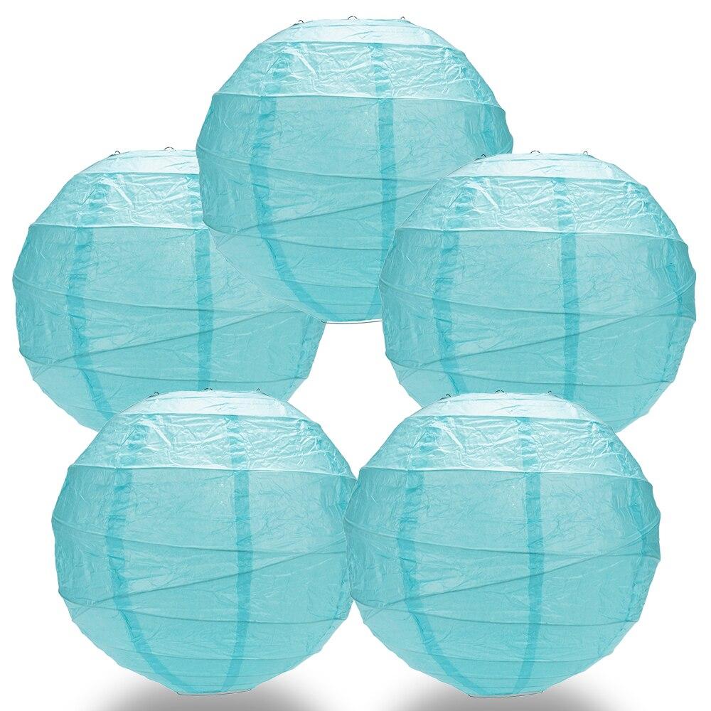 BULK PACK (5) 28" Baby Blue Round Paper Lantern, Crisscross Ribbing, Hanging Decoration - PaperLanternStore.com - Paper Lanterns, Decor, Party Lights & More