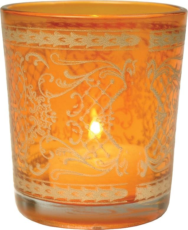 Orange &amp; Gold Sarah Glass Candle Holder - PaperLanternStore.com - Paper Lanterns, Decor, Party Lights &amp; More