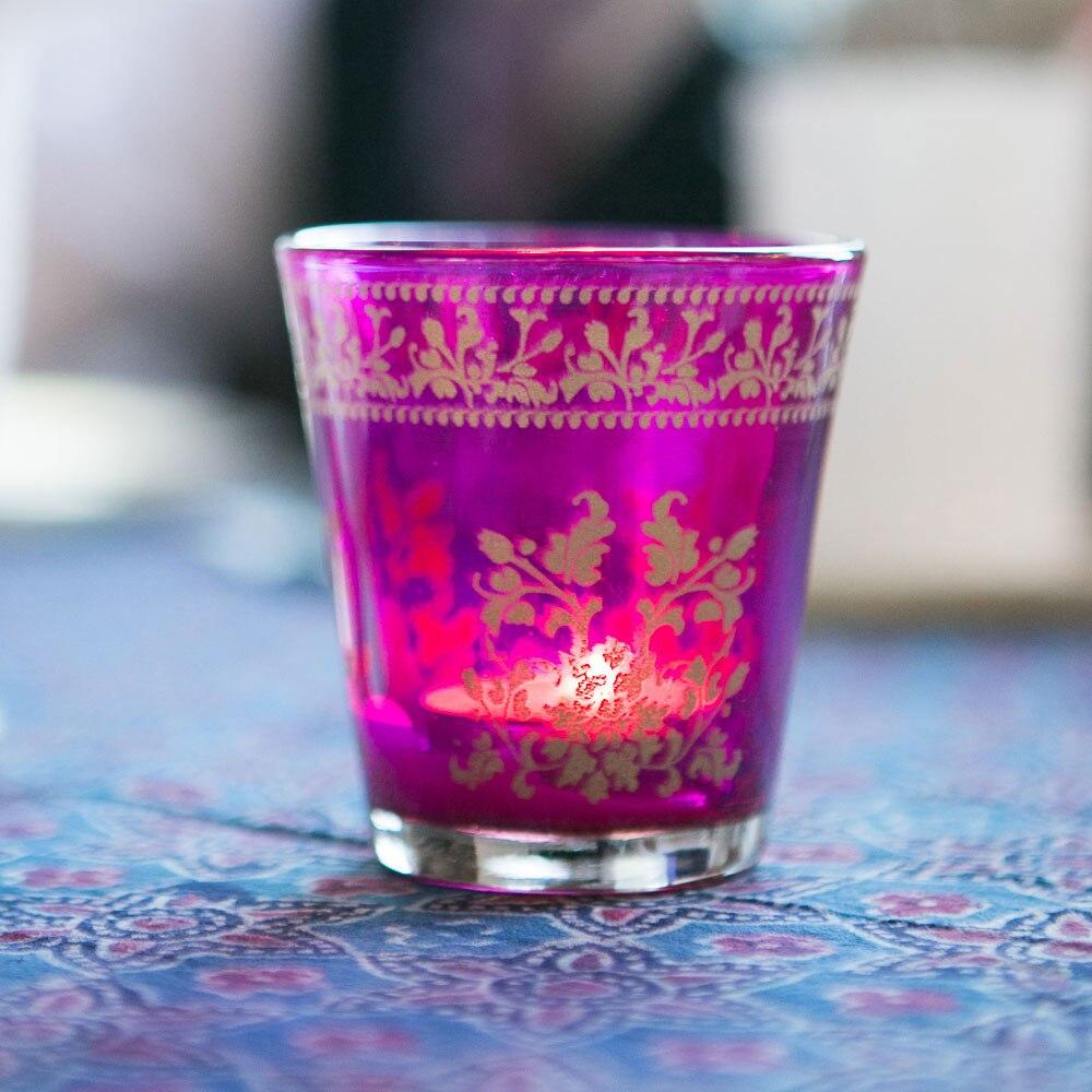 Fuchsia Pink Juhi Painted Glass Candle Holder - PaperLanternStore.com - Paper Lanterns, Decor, Party Lights &amp; More
