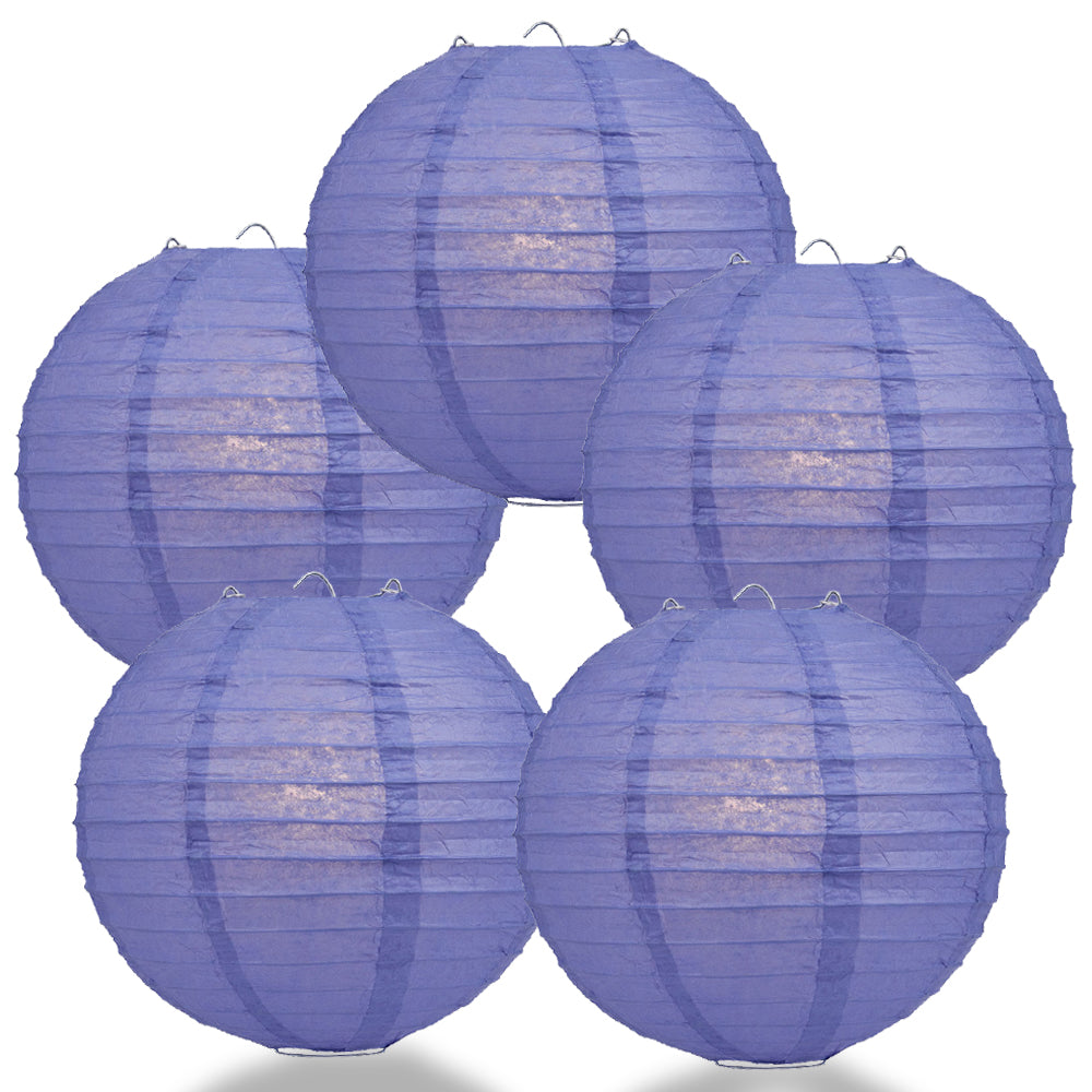 5 PACK | 12" Astra Blue / Very Periwinkle Even Ribbing Round Paper Lanterns - PaperLanternStore.com - Paper Lanterns, Decor, Party Lights & More