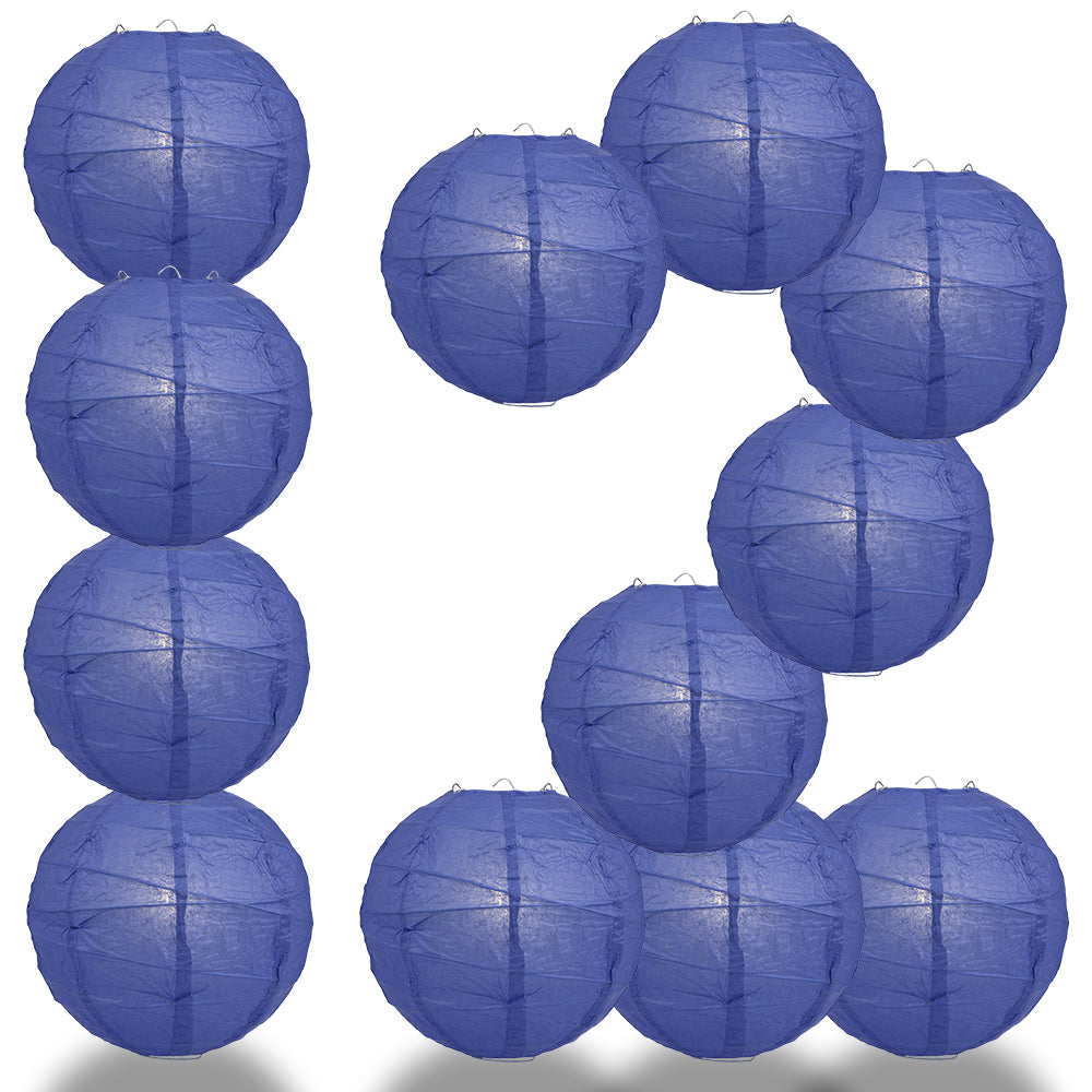 12 PACK | 12"  Dark Blue Crisscross Ribbing, Hanging Paper Lantern Combo Set - PaperLanternStore.com - Paper Lanterns, Decor, Party Lights & More