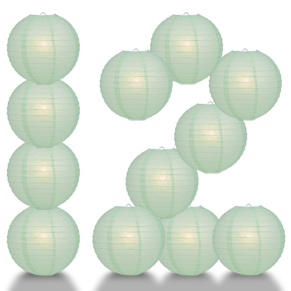 12 PACK | 12" Cool Mint Green Even Ribbing Round Paper Lantern, Hanging Combo Set - PaperLanternStore.com - Paper Lanterns, Decor, Party Lights & More