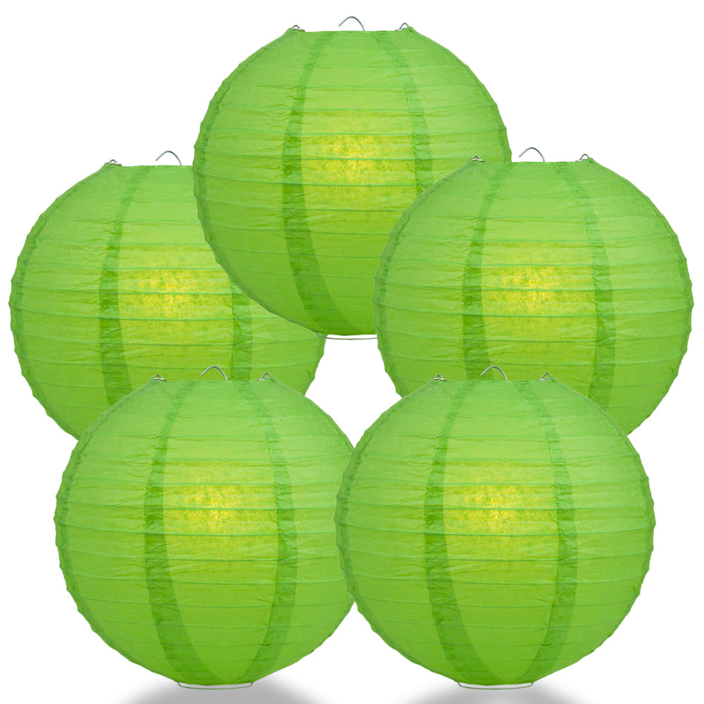 5 PACK | 12" Grass Green Even Ribbing Round Paper Lanterns - PaperLanternStore.com - Paper Lanterns, Decor, Party Lights & More