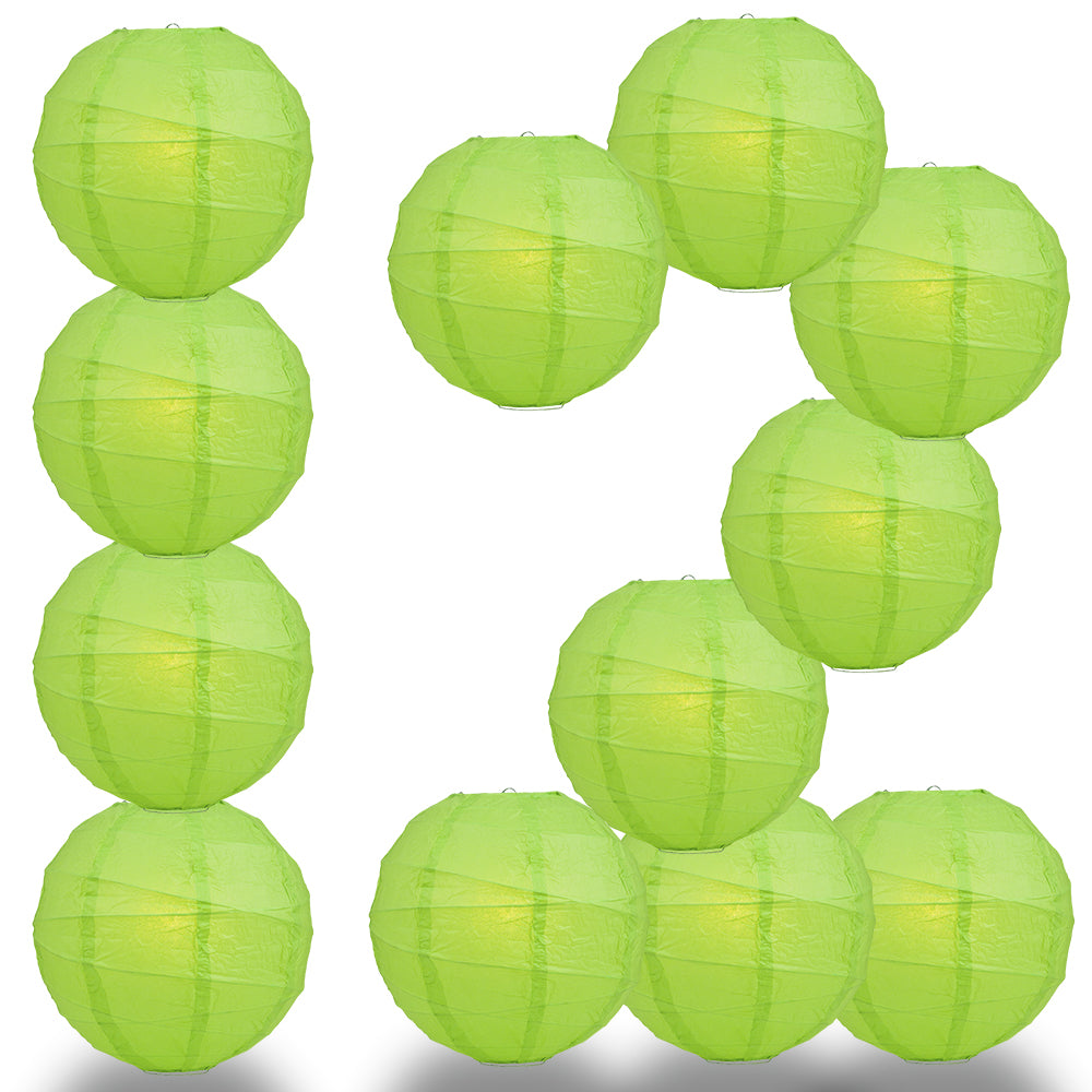 12 PACK | 12"  Grass Green Crisscross Ribbing, Hanging Paper Lantern Combo Set - PaperLanternStore.com - Paper Lanterns, Decor, Party Lights & More