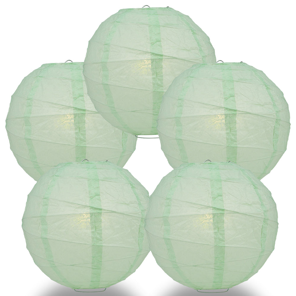 5 PACK | 12"  Cool Mint Green Crisscross Ribbing, Hanging Paper Lanterns - PaperLanternStore.com - Paper Lanterns, Decor, Party Lights & More