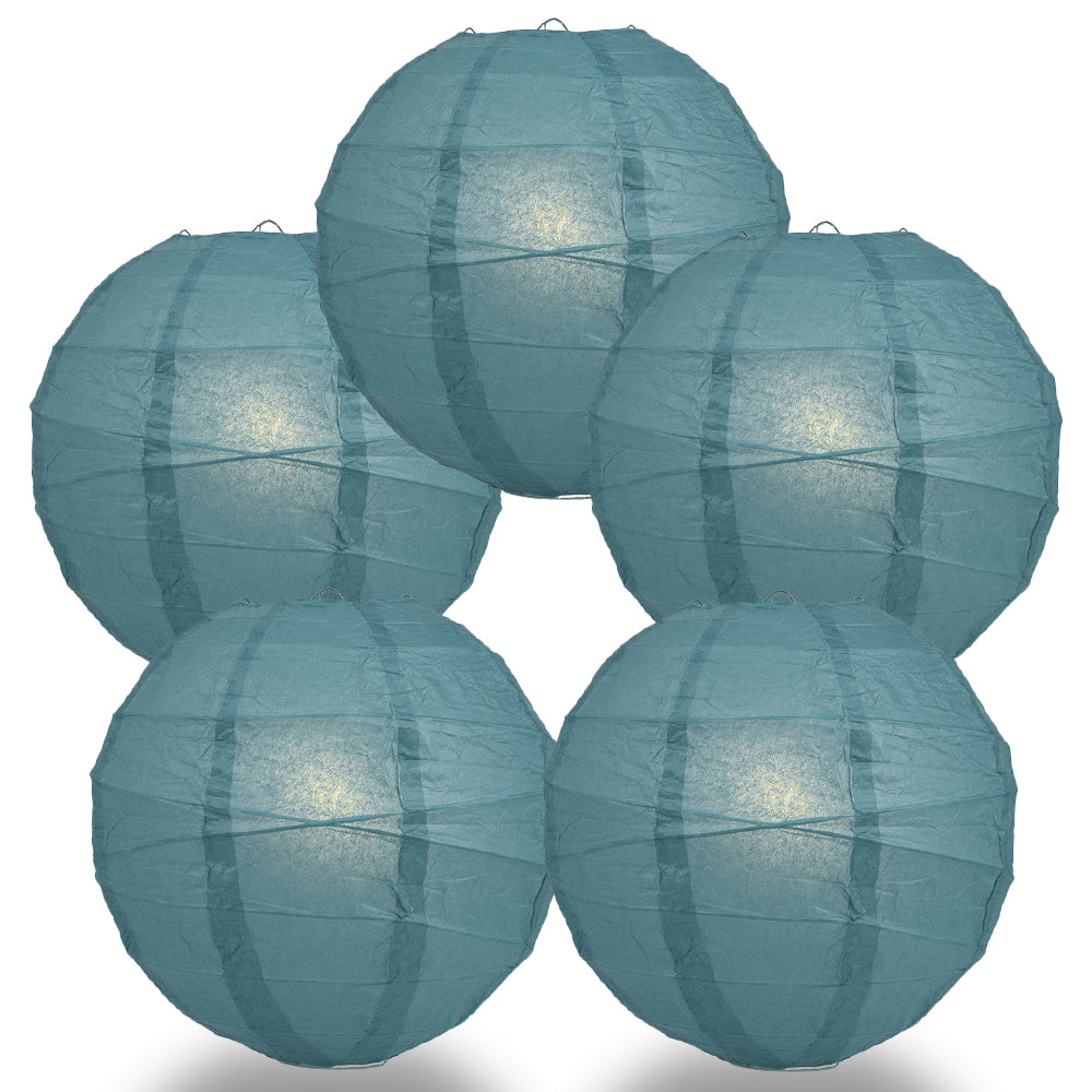 5 PACK | 12"  Tahiti Teal Crisscross Ribbing, Hanging Paper Lanterns - PaperLanternStore.com - Paper Lanterns, Decor, Party Lights & More