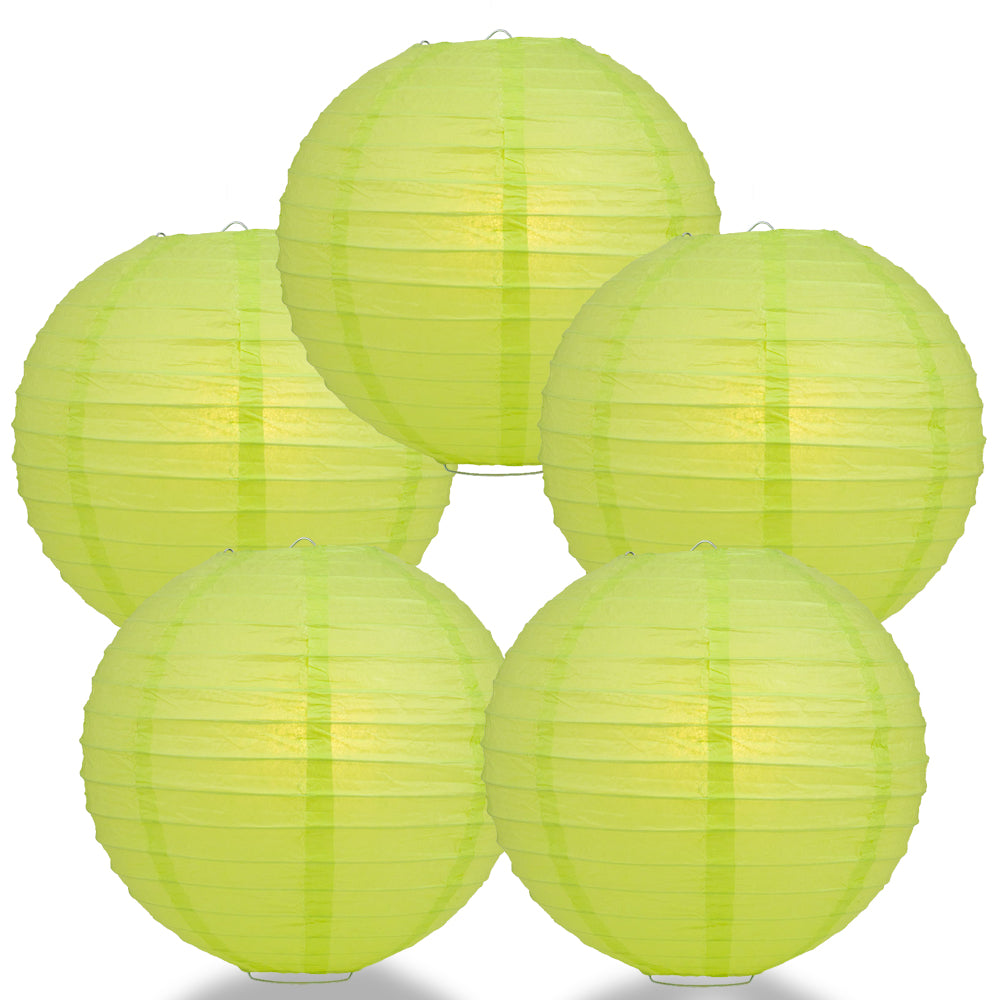 5 PACK | 12" Light Lime Even Ribbing Round Paper Lanterns - PaperLanternStore.com - Paper Lanterns, Decor, Party Lights & More