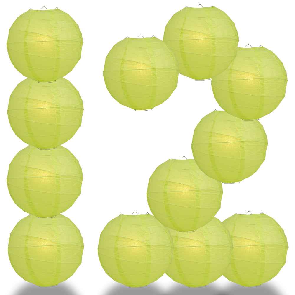 12 PACK | 12"  Light Lime Crisscross Ribbing, Hanging Paper Lantern Combo Set - PaperLanternStore.com - Paper Lanterns, Decor, Party Lights & More