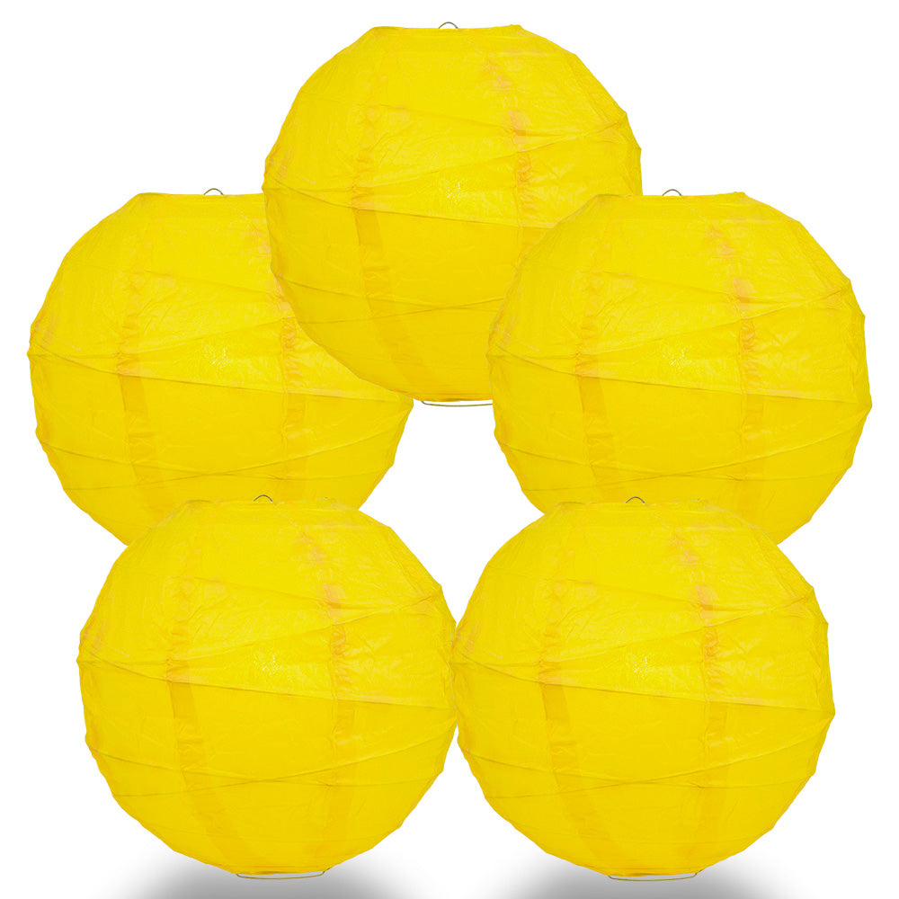 5 PACK | 12" Yellow Even Ribbing Round Paper Lanterns - PaperLanternStore.com - Paper Lanterns, Decor, Party Lights & More