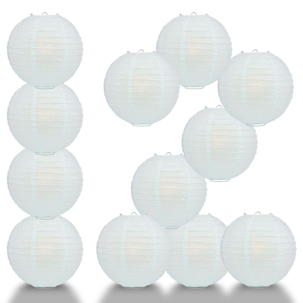 12 PACK | 12" Arctic Spa Blue Even Ribbing Round Paper Lantern, Hanging Combo Set - PaperLanternStore.com - Paper Lanterns, Decor, Party Lights & More