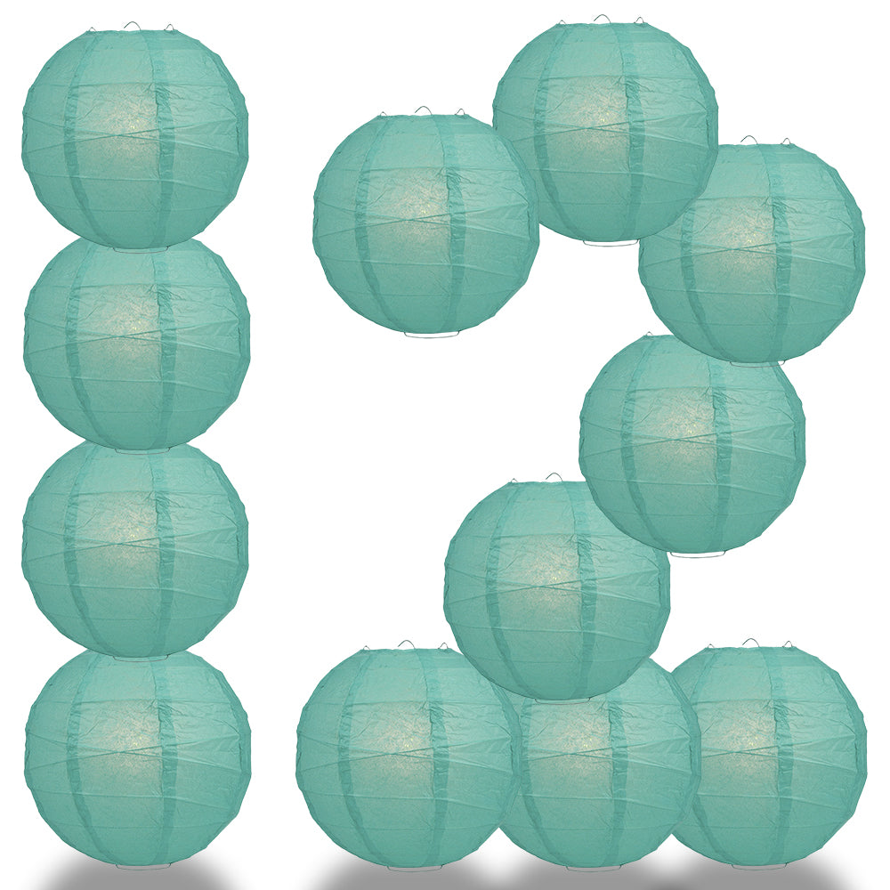 12 PACK | 12"  Teal Green Crisscross Ribbing, Hanging Paper Lantern Combo Set - PaperLanternStore.com - Paper Lanterns, Decor, Party Lights & More