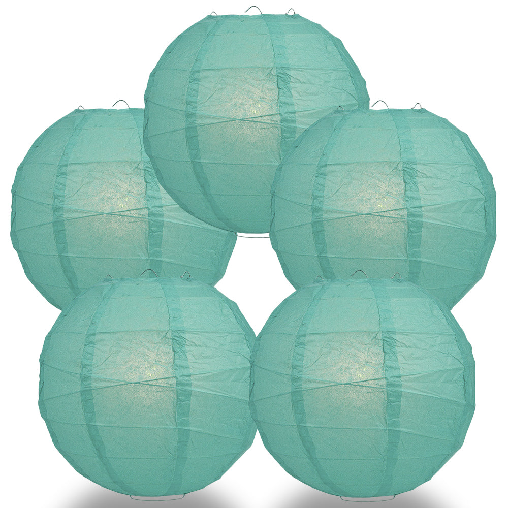 5 PACK | 12"  Teal Green Crisscross Ribbing, Hanging Paper Lanterns - PaperLanternStore.com - Paper Lanterns, Decor, Party Lights & More