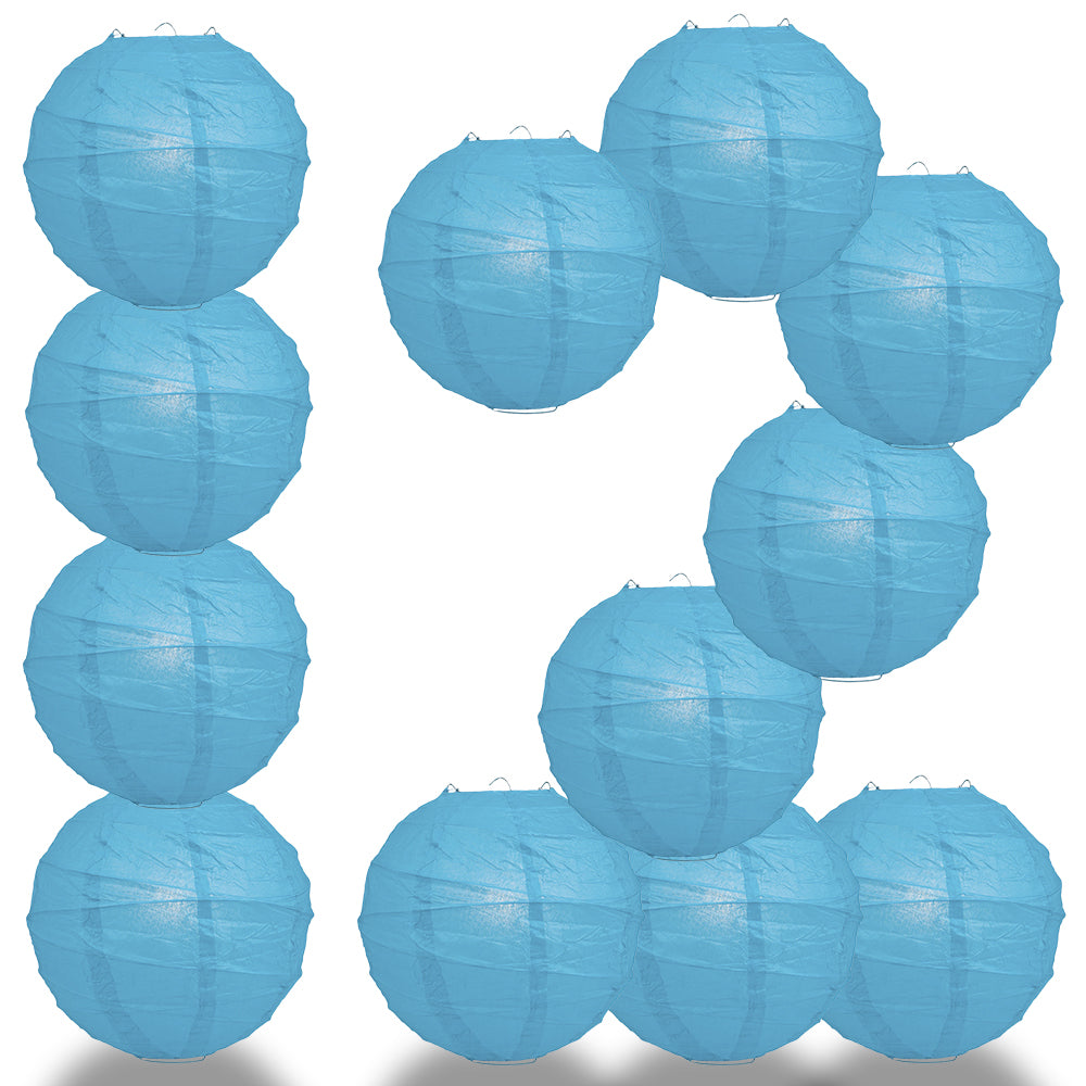 12 PACK | 12"  Turquoise Blue Crisscross Ribbing, Hanging Paper Lantern Combo Set - PaperLanternStore.com - Paper Lanterns, Decor, Party Lights & More