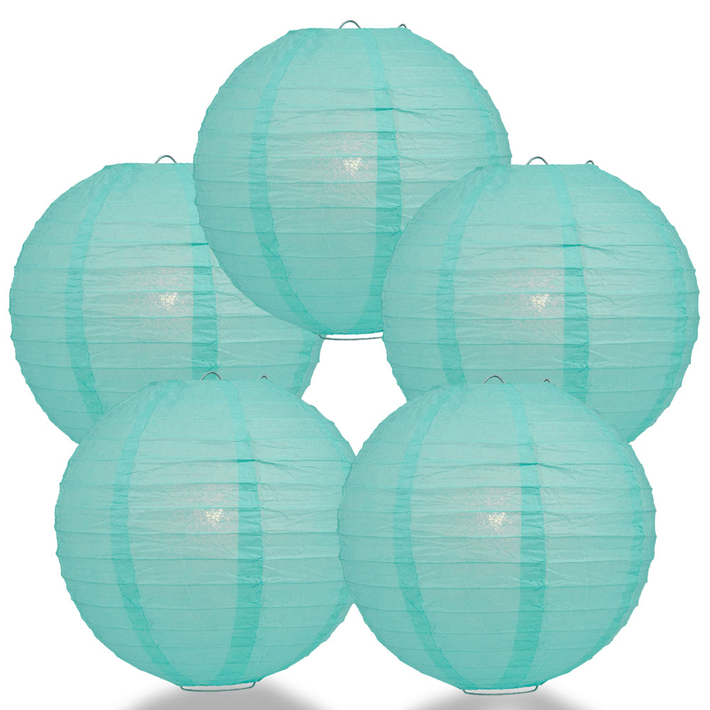 5 PACK | 12" Water Blue Even Ribbing Round Paper Lanterns - PaperLanternStore.com - Paper Lanterns, Decor, Party Lights & More