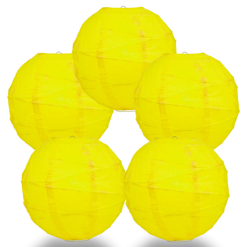 5 PACK | 12"  Yellow Crisscross Ribbing, Hanging Paper Lanterns - PaperLanternStore.com - Paper Lanterns, Decor, Party Lights & More