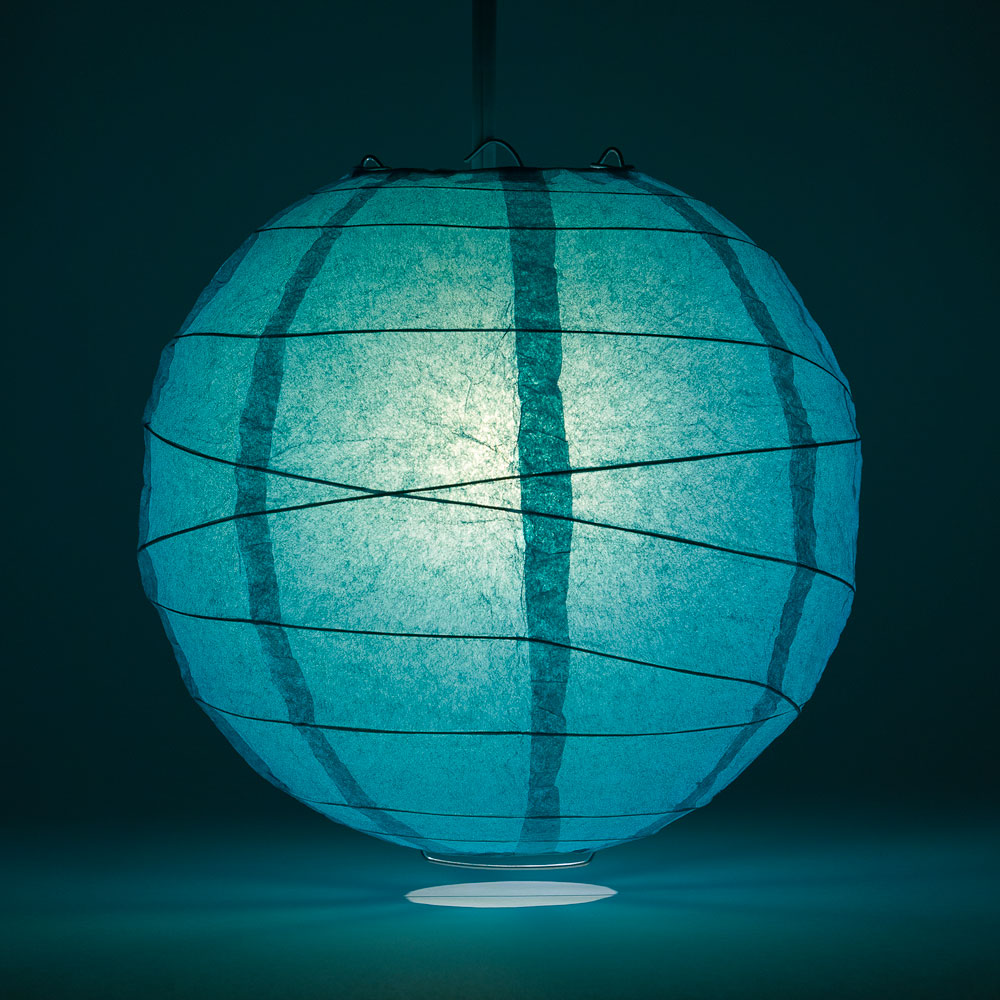 14" Teal Green Round Paper Lantern, Crisscross Ribbing, Chinese Hanging Wedding & Party Decoration - PaperLanternStore.com - Paper Lanterns, Decor, Party Lights & More