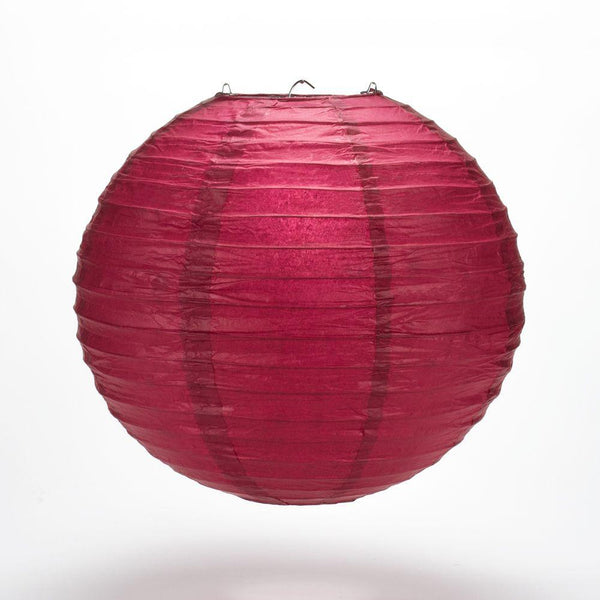 BULK PACK (5) 16" Velvet Rose Red Round Paper Lantern, Even Ribbing, Hanging Decoration - PaperLanternStore.com - Paper Lanterns, Decor, Party Lights & More