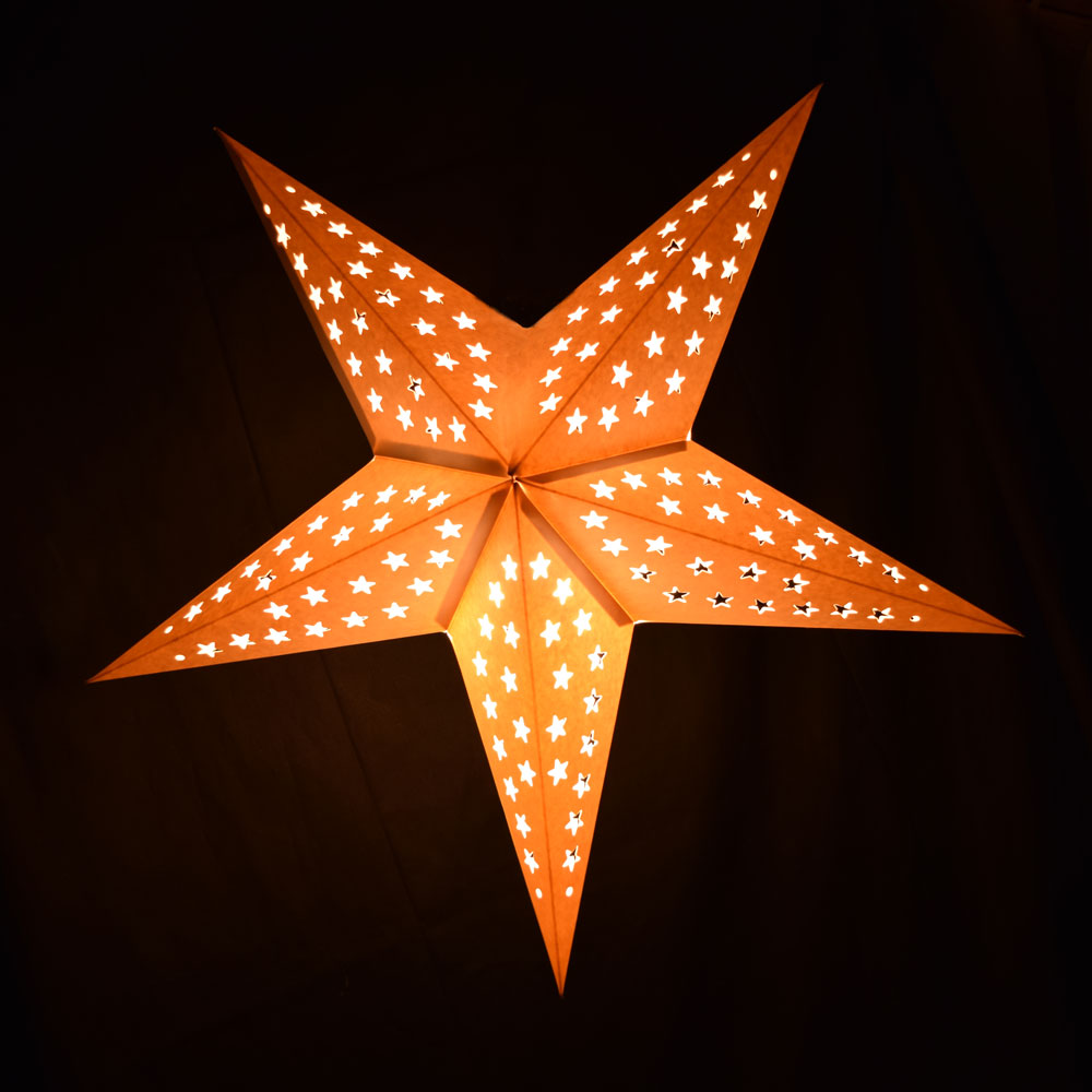 24 Moravian Glossy Gold Multi-Point Paper Star Lantern Lamp, Hanging
