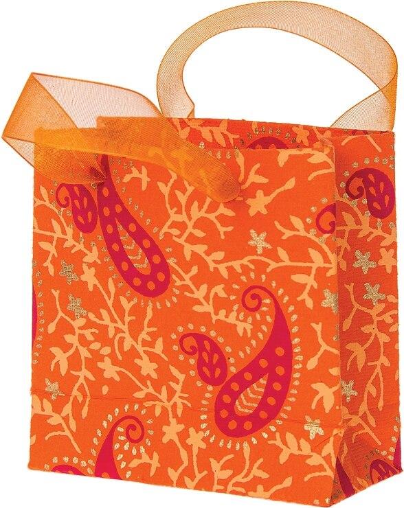 Orange Jaipur Paisley Print Small Paper Gift Bag - PaperLanternStore.com - Paper Lanterns, Decor, Party Lights &amp; More