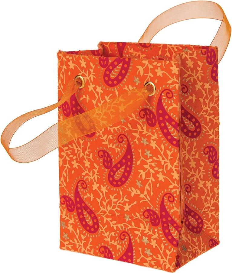 Orange Jaipur Paisley Print Medium Paper Gift Bag - PaperLanternStore.com - Paper Lanterns, Decor, Party Lights &amp; More