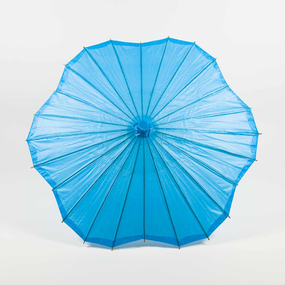 BULK PACK (10-Pack) 32" Turquoise Paper Parasol Umbrella, Scallop Blossom Shaped with Elegant Handle