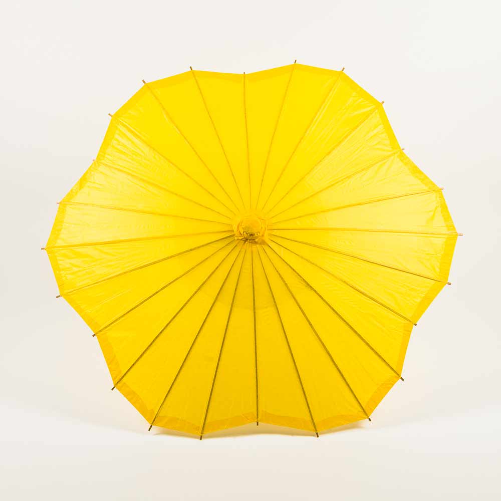 BULK PACK (6-Pack) 32" Yellow Paper Parasol Umbrella, Scallop Blossom Shaped with Elegant Handle