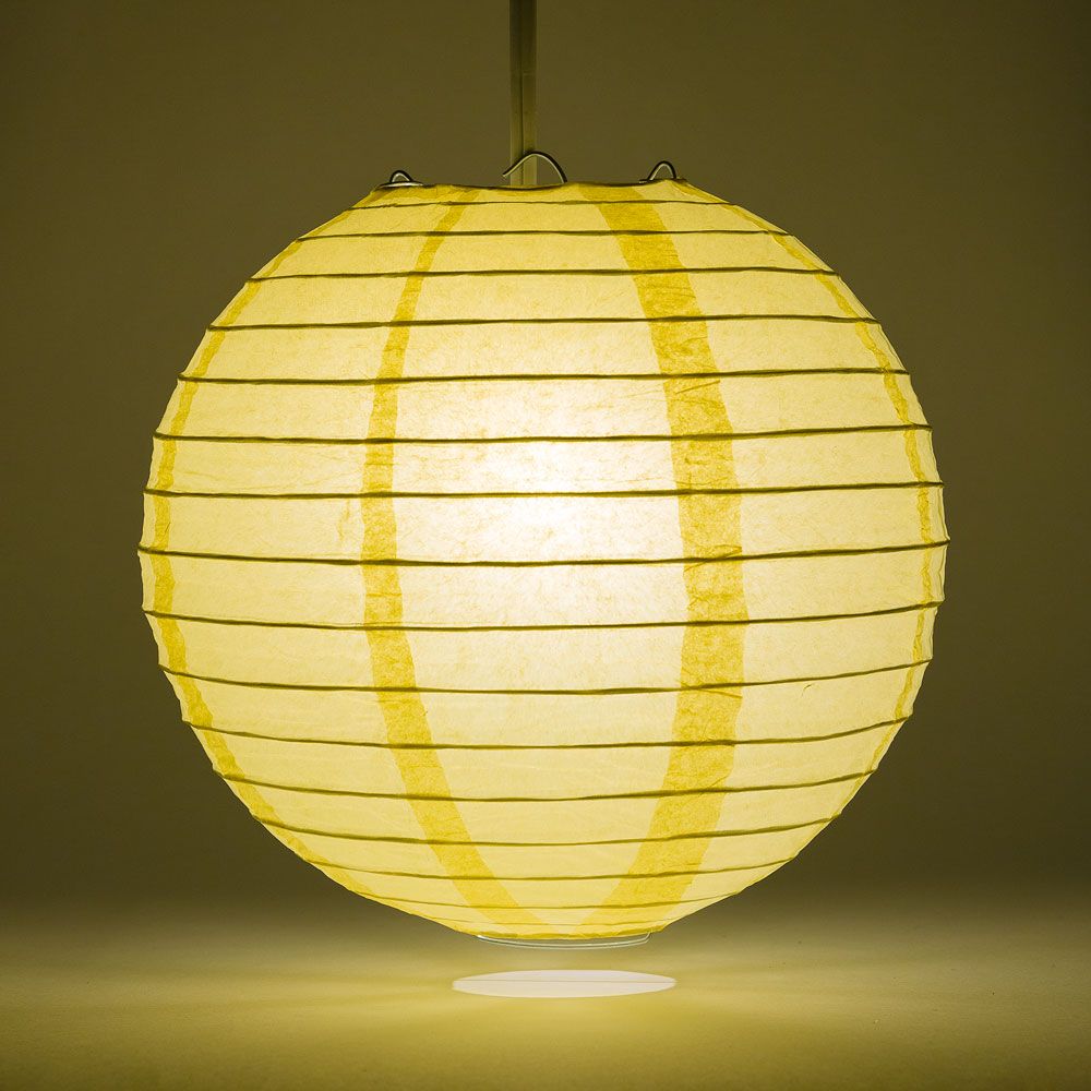 36" Lemon Yellow Chiffon Jumbo Round Paper Lantern, Even Ribbing, Chinese Hanging Wedding & Party Decoration - PaperLanternStore.com - Paper Lanterns, Decor, Party Lights & More