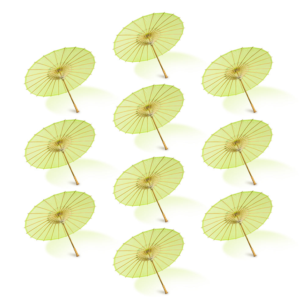 BULK PACK (10-Pack) 32" Light Lime Paper Parasol Umbrella with Elegant Handle