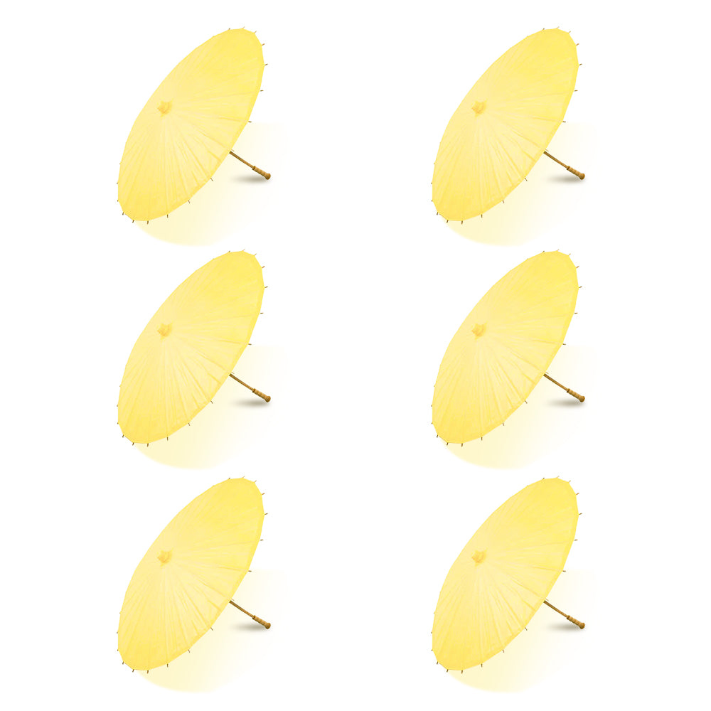 BULK PACK (6-PACK) 32" Lemon Yellow Chiffon Paper Parasol Umbrella with Elegant Handle