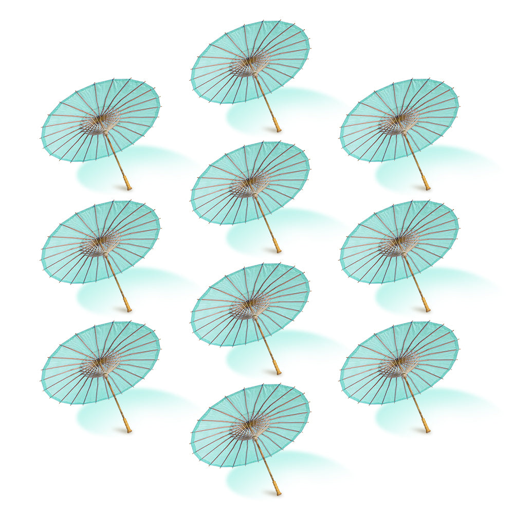 BULK PACK (10-Pack) 32" Cool Mint Green Paper Parasol Umbrella with Elegant Handle