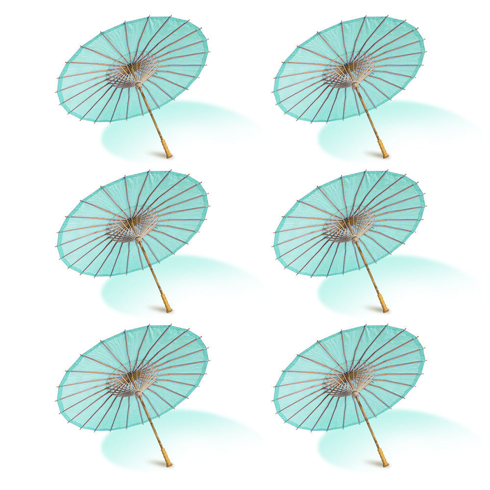 BULK PACK (6-Pack) 32" Cool Mint Green Paper Parasol Umbrella with Elegant Handle