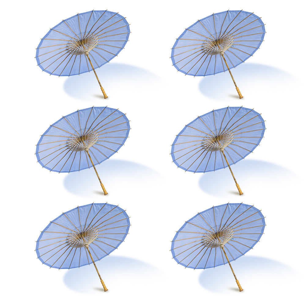 BULK PACK (6-Pack) 32" Serenity Blue Paper Parasol Umbrella for Weddings and Parties with Elegant Handle