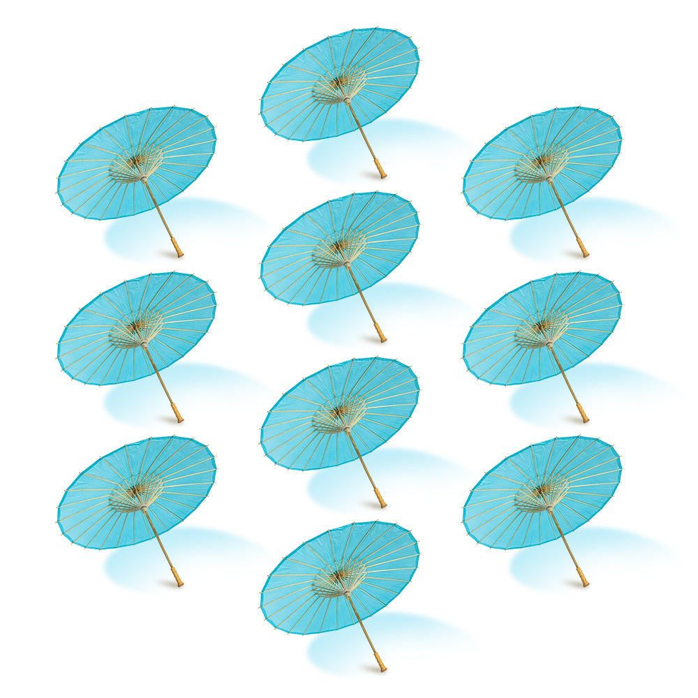 BULK PACK (10-Pack) 32" Water Blue Paper Parasol Umbrella with Elegant Handle