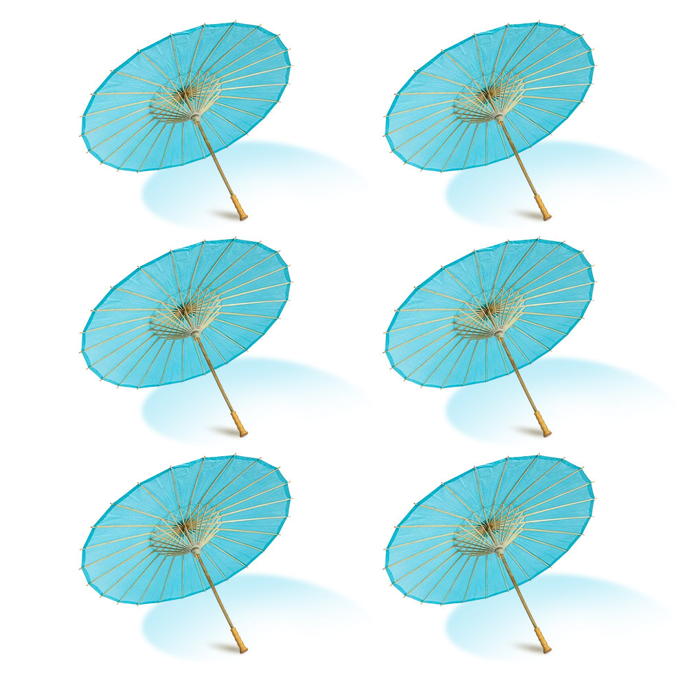 BULK PACK (6) 32" Water Blue Paper Parasol Umbrellas with Elegant Handles