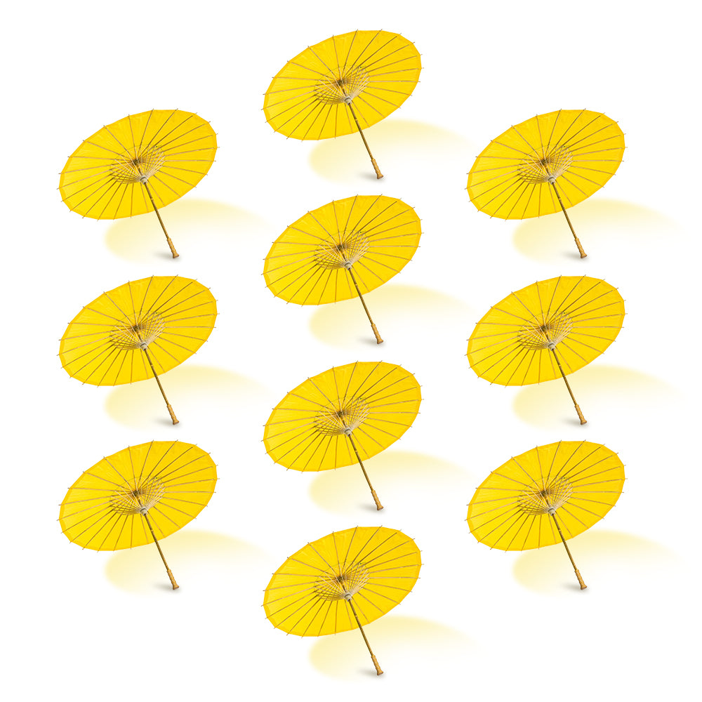 BULK PACK (10-Pack) 32" Yellow Paper Parasol Umbrella with Elegant Handle