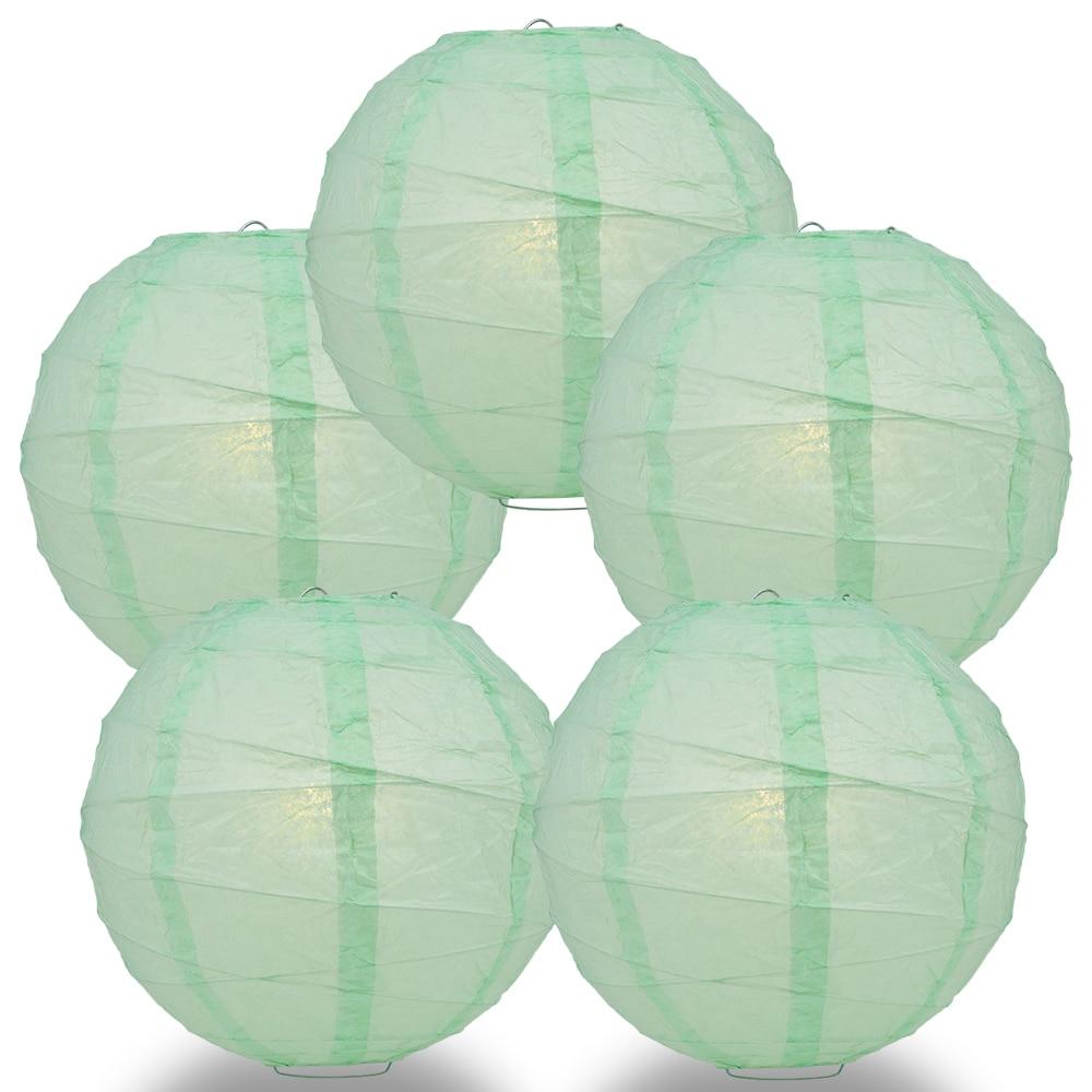 BULK PACK (5) 14" Cool Mint Green Round Paper Lantern, Crisscross Ribbing, Chinese Hanging Wedding & Party Decoration - PaperLanternStore.com - Paper Lanterns, Decor, Party Lights & More