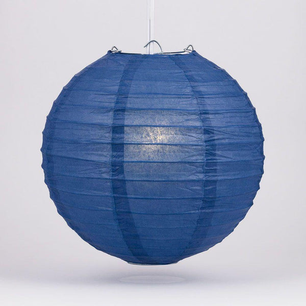 30" Navy Blue Jumbo Round Paper Lantern, Even Ribbing, Chinese Hanging Wedding & Party Decoration